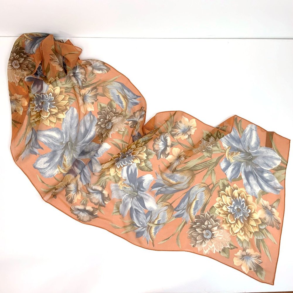 ECHO Silk Chiffon Floral Oblong Scarf Fall Colors - Picture 8 of 16
